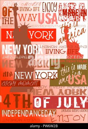 New York Stati Uniti d'America NYC Poster 4TH edizione di luglio Abstract T-shirt abbigliamento tipografia Foto Stock
