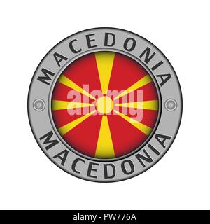 Rotondo di metallo medaglione con il nome del paese di Macedonia e un indicatore rotondo nel centro Illustrazione Vettoriale