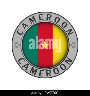 Rotondo di metallo medaglione con il nome del paese in Camerun e in un giro di bandiera in centro Illustrazione Vettoriale
