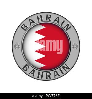 Rotondo di metallo medaglione con il nome del paese Bahrein e il giro della bandiera in centro Illustrazione Vettoriale
