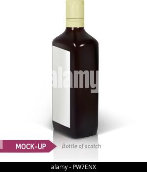 Dark realistico square Scotch bottiglia. Illustrazione Vettoriale