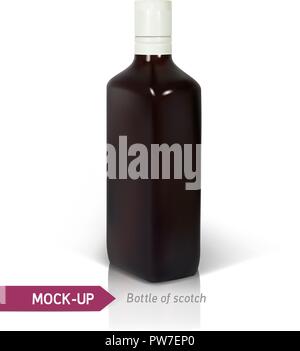 Dark realistico square Scotch bottiglia. Illustrazione Vettoriale