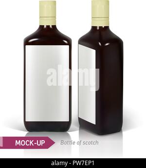 Dark realistico square Scotch bottiglie. Illustrazione Vettoriale