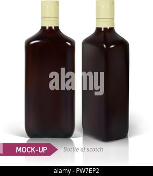 Dark realistico square Scotch bottiglie. Illustrazione Vettoriale