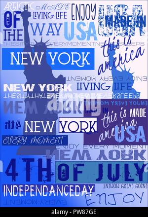 New York Stati Uniti d'America NYC Poster 4TH edizione di luglio Abstract T-shirt abbigliamento tipografia Foto Stock