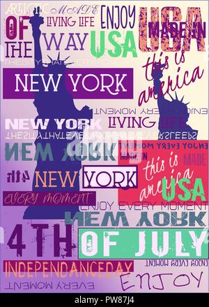 New York Stati Uniti d'America NYC Poster 4TH edizione di luglio Abstract T-shirt abbigliamento tipografia Foto Stock