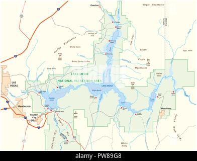 Il lago Mead mappa vettoriale, Nevada, Arizona, Stati Uniti. Illustrazione Vettoriale