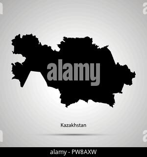 Il Kazakistan paese mappa, semplice silhouette nero su grigio Illustrazione Vettoriale