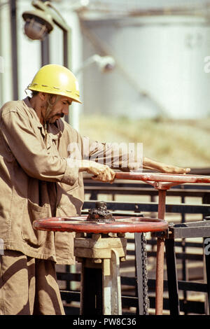 Serrare le valvole ad Algeri raffineria Naftec, filiale di Sonatrach, uno di Algeria in quattro raffinerie. Gli idrocarburi rivestono un ruolo cruciale in Algeria in economia, contabilità per circa il 60% delle entrate di bilancio e di oltre il 95% dei proventi da esportazione. Gli Stati Uniti Energy Information Administration ha riferito che nel 2005, l'Algeria ha avuto 160 trilioni di piedi cubici (Tcf) comprovato di riserve di gas naturale, l'ottava al mondo. Foto Stock