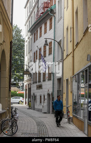 Un angolo di visualizzazione della birra Oktoberfest e Museo in Sternaecker Strasse 2 a Monaco di Baviera, Germania. Foto Stock