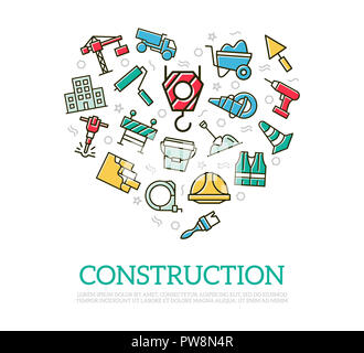 Costruzione di icone colorate a forma di cuore il concept design. Illustrazione per presentazioni su sfondo bianco Foto Stock