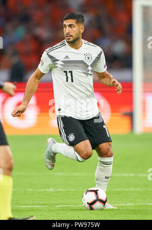 Amsterdam, Paesi Bassi. Ottobre 13, 2018 Emre può, 11 unità DFB, controlla la sfera, azione, full-size, azione unica con sfera, corpo pieno, figura intera, intaglio, scatti singoli, trattamento sferico, pick-up, testata, tagliate, PAESI BASSI - GERMANIA 3-0 Nazioni Football League, stagione 2018/2019, Amsterdam, Paesi Bassi, 13 ottobre 2018. © Peter Schatz / Alamy Live News Foto Stock