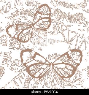 Delicato sagome di farfalle su sfondo di disegno geometrico. Insetti farfalle. Illustrazione Vettoriale