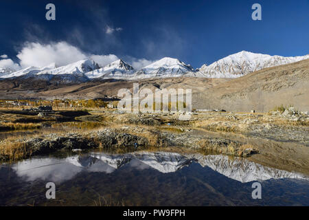 Villaggio Meerak nel colore di autunno, Pangong Lake, Ladakh, India Foto Stock