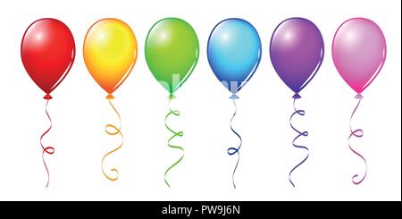 Set di palloncini colorati nei colori dell'arcobaleno isolati su sfondo bianco illustrazione vettoriale EPS10 Illustrazione Vettoriale