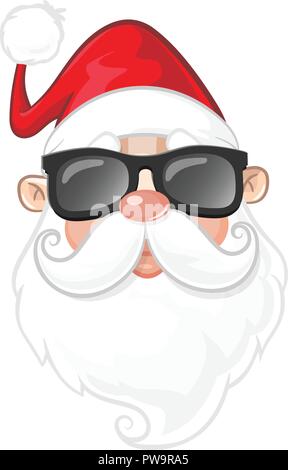 Ritratto di Babbo Natale con occhiali da sole - stile cartoon Illustrazione Vettoriale