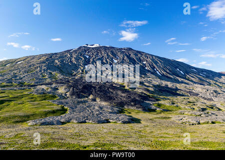 Uno stratovulcano Snaefellsjökull, Snaefellsnes National Park, Snaefellsnes Peninsula, Islanda Foto Stock