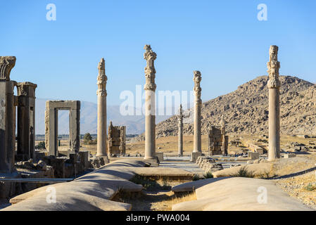 Le antiche rovine di Persepoli intorno a Shiraz in Iran - Patrimonio mondiale dell UNESCO Foto Stock