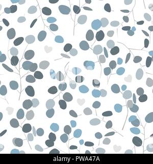 Dipinto a mano modello senza cuciture con rami di eucalipto e di cuori. Illustrazione Vettoriale