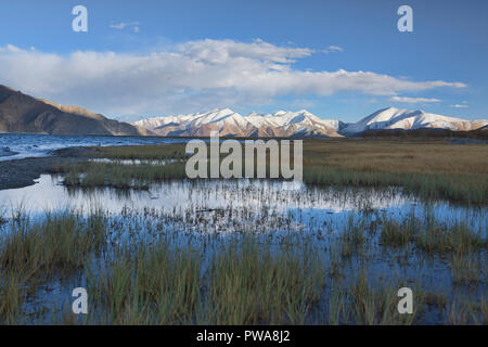 Tramonto lungo il bellissimo Lago Pangong, il gioiello del Ladakh, India Foto Stock