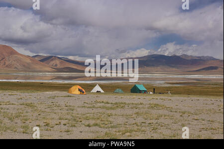 Camp su Tso Kar Lago, Ladakh, India Foto Stock