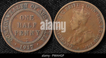 Una metà penny coin, Australia, 1917 Foto Stock