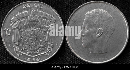 10 franchi coin, King Baudouin, Belgio, 1969 Foto Stock