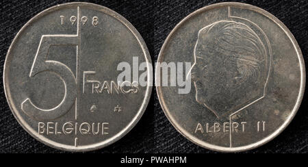 5 franchi coin, Re Alberto II, Belgio, 1998 Foto Stock