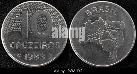 10 cruzeiros coin, Brasile, 1983 Foto Stock