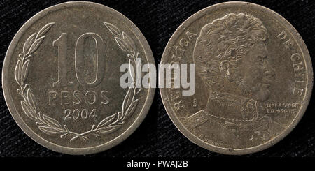 10 pesos coin, Bernardo O'Higgins, Cile, 2004 Foto Stock