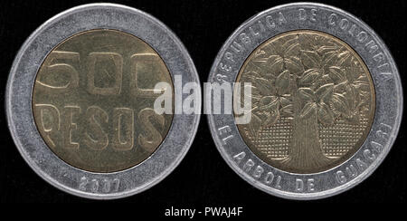 500 pesos coin, Guacari tree, Colombia, 2007 Foto Stock