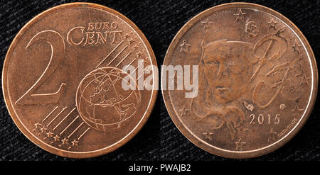 2 centesimi di euro moneta, Francia, 2015 Foto Stock