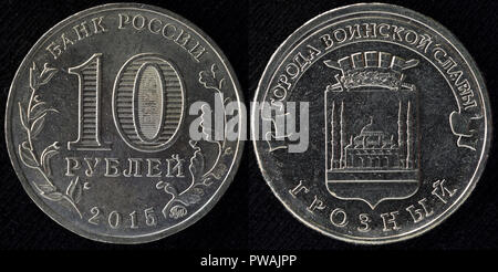 10 rubli coin, Grozny, Russia, 2015 Foto Stock