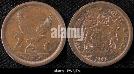 2 cent, Repubblica del Sud Africa, 1993 Foto Stock