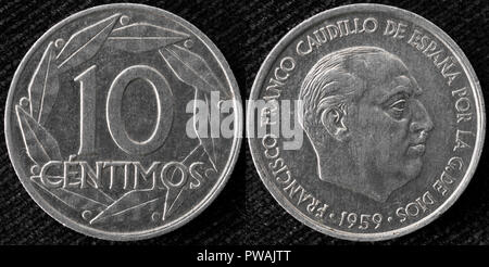 10 centimos coin, Francisco Franco, Spagna, 1959 Foto Stock