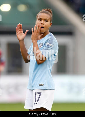 Manchester City's Nikita Parris durante la FA DONNA Super League Match l'Accademia Stadium e Manchester. Stampa foto di associazione. Picture Data: domenica 14 ottobre, 2018. Vedere PA storia uomo Soccer City le donne. Foto di credito dovrebbe leggere: Martin Rickett/filo PA. Restrizioni: solo uso editoriale nessun uso non autorizzato di audio, video, dati, calendari, club/campionato loghi o 'live' servizi. Online in corrispondenza uso limitato a 120 immagini, nessun video emulazione. Nessun uso in scommesse, giochi o un singolo giocatore/club/league pubblicazioni. Foto Stock