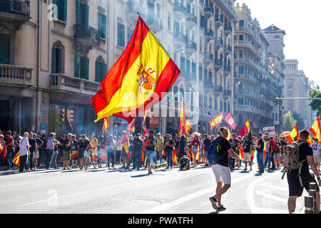 Il 29 settembre 2018, Barcelona, Spagna - il catalano pro-indipendenza separatisti protestando nel centro della città Foto Stock