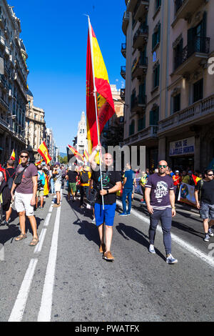 Il 29 settembre 2018, Barcelona, Spagna - il catalano pro-indipendenza separatisti protestando nel centro della città Foto Stock