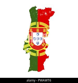 Il Portogallo paese silhouette con bandiera su sfondo bianco su Illustrazione Vettoriale