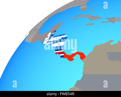 America centrale con embedded bandiere nazionali sul globo terrestre. 3D'illustrazione. Foto Stock