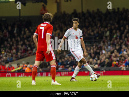 Cardiff, Regno Unito. Undicesimo oct, 2018. Rodri (Spagna) visto in azione durante il Galles v Spagna amichevole al "National Stadium.il punteggio finale del Galles 1-4 Spagna Credito: Gary Mitchell SOPA/images/ZUMA filo/Alamy Live News Foto Stock