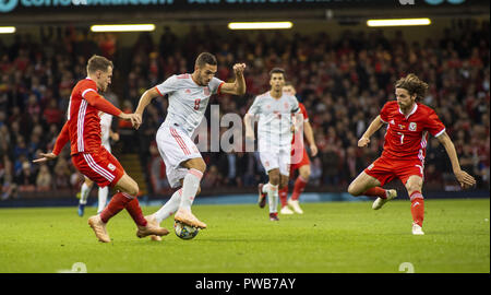 Cardiff, Regno Unito. Undicesimo oct, 2018. Koke (Spagna) visto in azione durante il Galles v Spagna amichevole al "National Stadium.il punteggio finale del Galles 1-4 Spagna Credito: Gary Mitchell SOPA/images/ZUMA filo/Alamy Live News Foto Stock