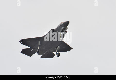 Asaka, Giappone. Xiv oct, 2018. Japan Air di autodifesa della forza F-35A volo durante le Forze di autodifesa giorno a Camp Asaka in Asaka, Saitama-Prefecture, Giappone il 14 ottobre 2018. Credito: AFLO/Alamy Live News Foto Stock