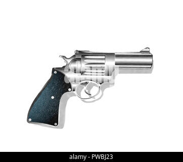 Acquerello a pistola, revolver su sfondo bianco Foto Stock