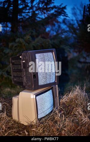 TV nessun segnale in erba Foto Stock