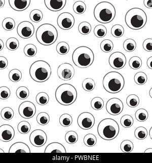 Illustrazione Vettoriale molti occhi seamless pattern. Happy Halloween design per bambini su uno sfondo bianco. Illustrazione Vettoriale