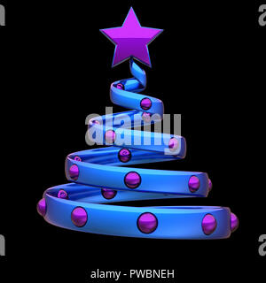 Albero di natale astratto decorazione helix blu porpora. Capodanno fir stilizzata ninnolo complemento. Xmas inverno greeting card elemento di design. 3d i Foto Stock