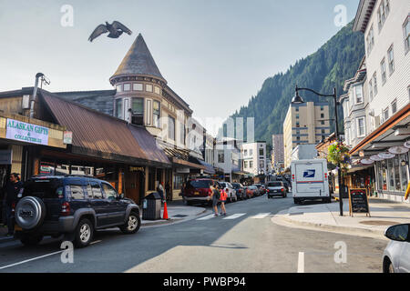 Strade di Juneau, la città e il borgo di Juneau, la città capitale di Alaska, STATI UNITI D'AMERICA Foto Stock