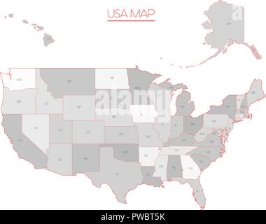 Stati Uniti d'America mappa vettoriale in grigio Illustrazione Vettoriale