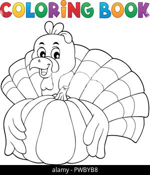 Libro da colorare la Turchia bird e zucca 1 - eps10 illustrazione vettoriale. Illustrazione Vettoriale